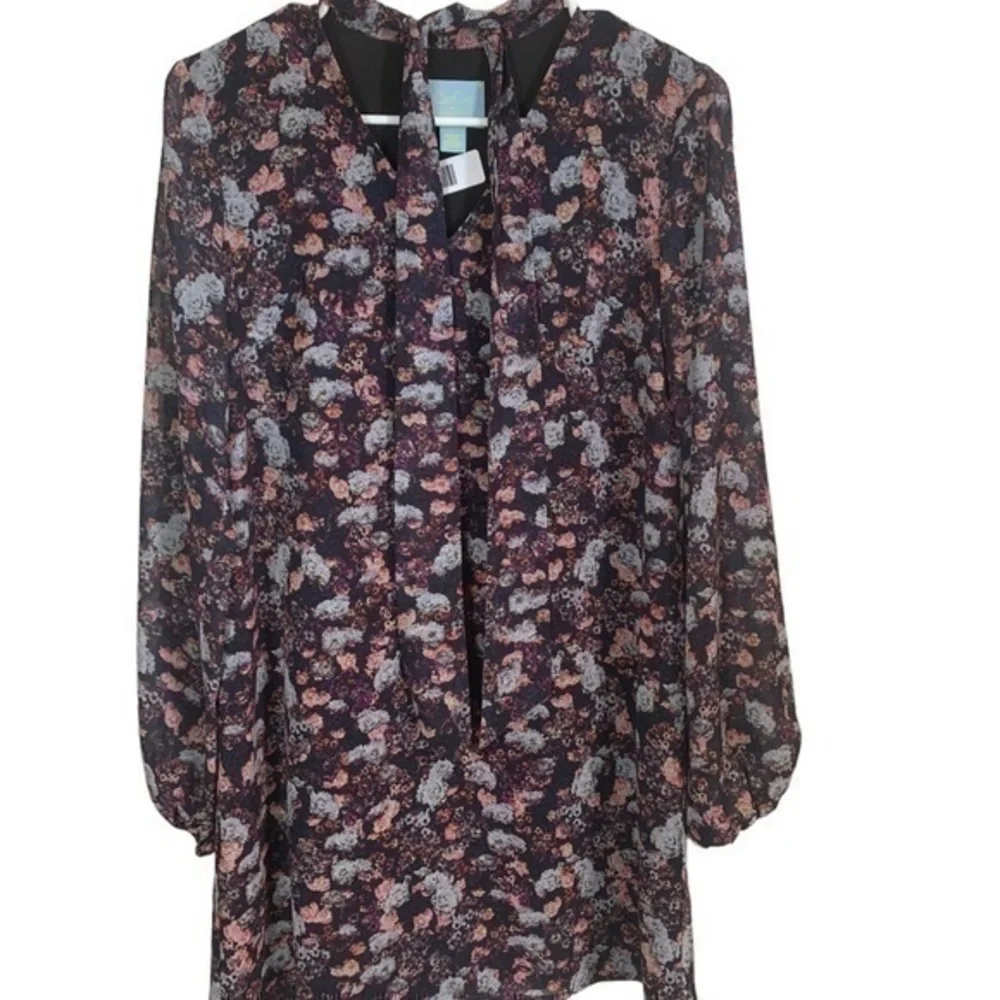 Cece Floral Long Sleeve Neck Tie Dress Size